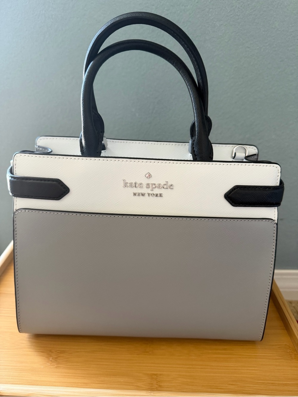 Kate spade Two-Tone Grey, White & Black Structured Satchel w/credit card holder